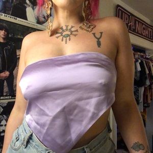 Y2K purple satin tie-back tube top ✨